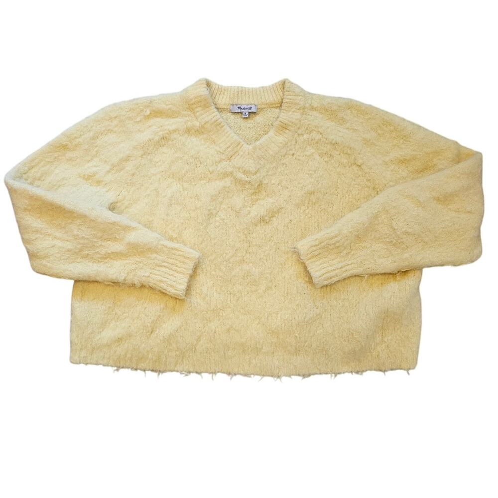 Madewell Heather Lemon Yellow V-Neck Brushed Sweater Medium Oversized Knit